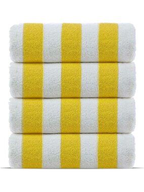 Quick-Dry 100% Cotton Cabana Stripe Beach Towels - 4 Pack, Lightweight & Large